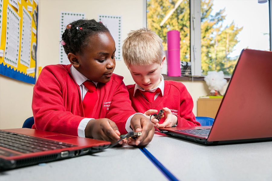 Cavesham prep pupils learning about computing during a STEM lesson