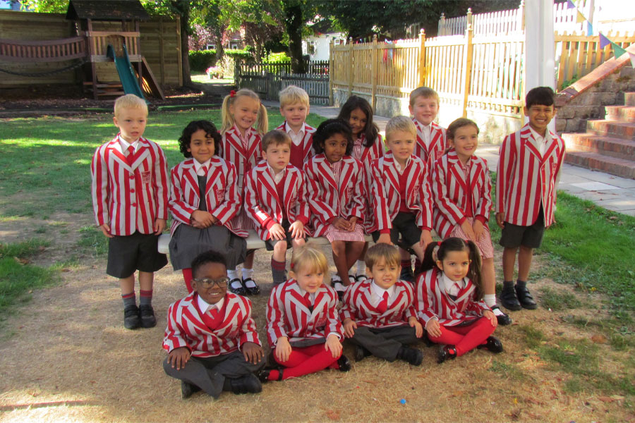 Caversham Prep pupils having their photo taken in the playground