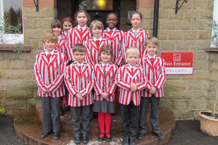 Caversham Prep pupils outside the main school building